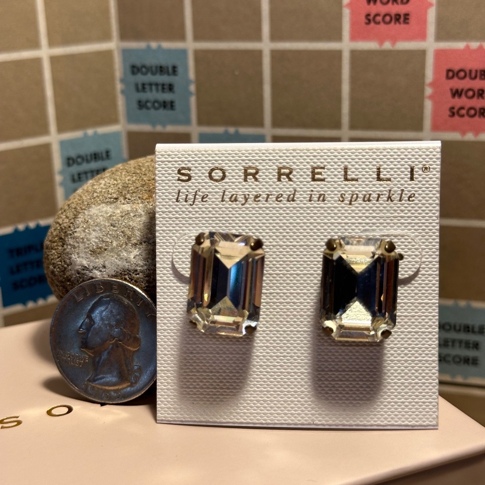 Sorrelli Clear Crystal Emerald Cut Earrings